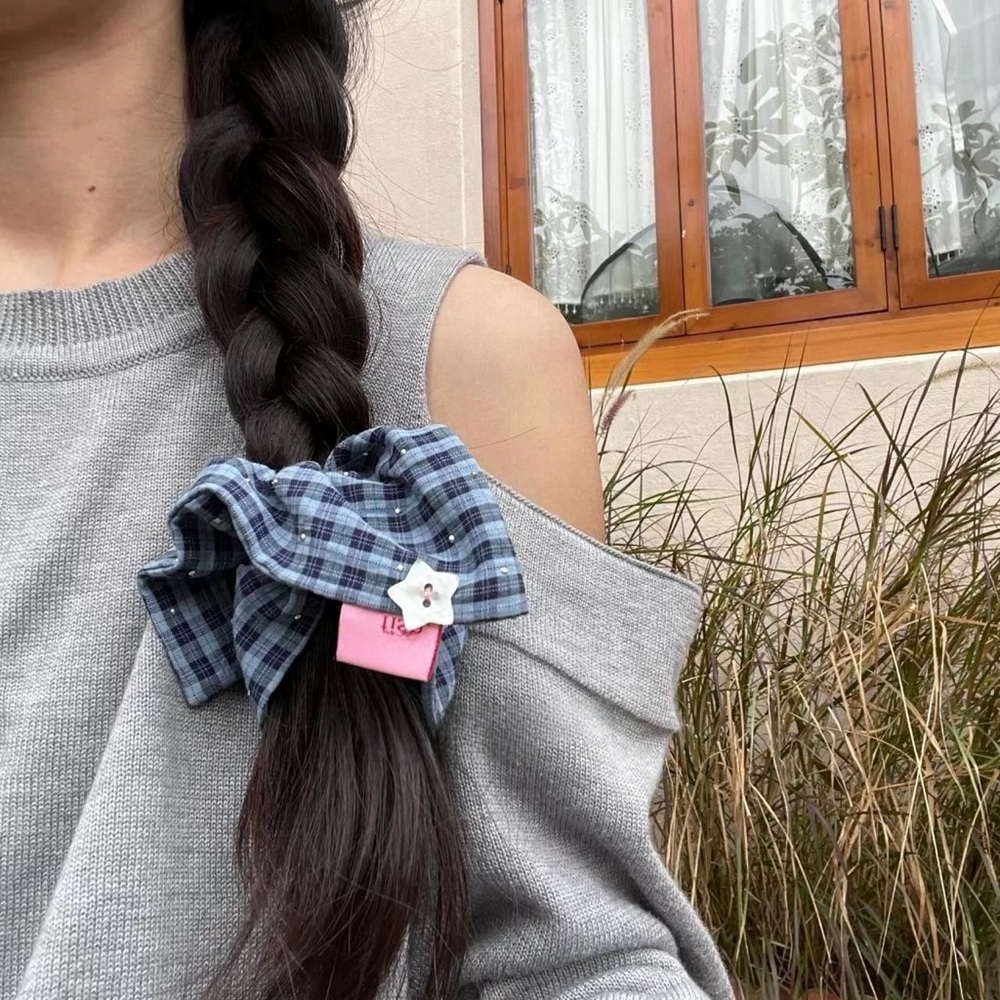 4/$15 Blue Plaid Sparkly Dots Square Scrunchies